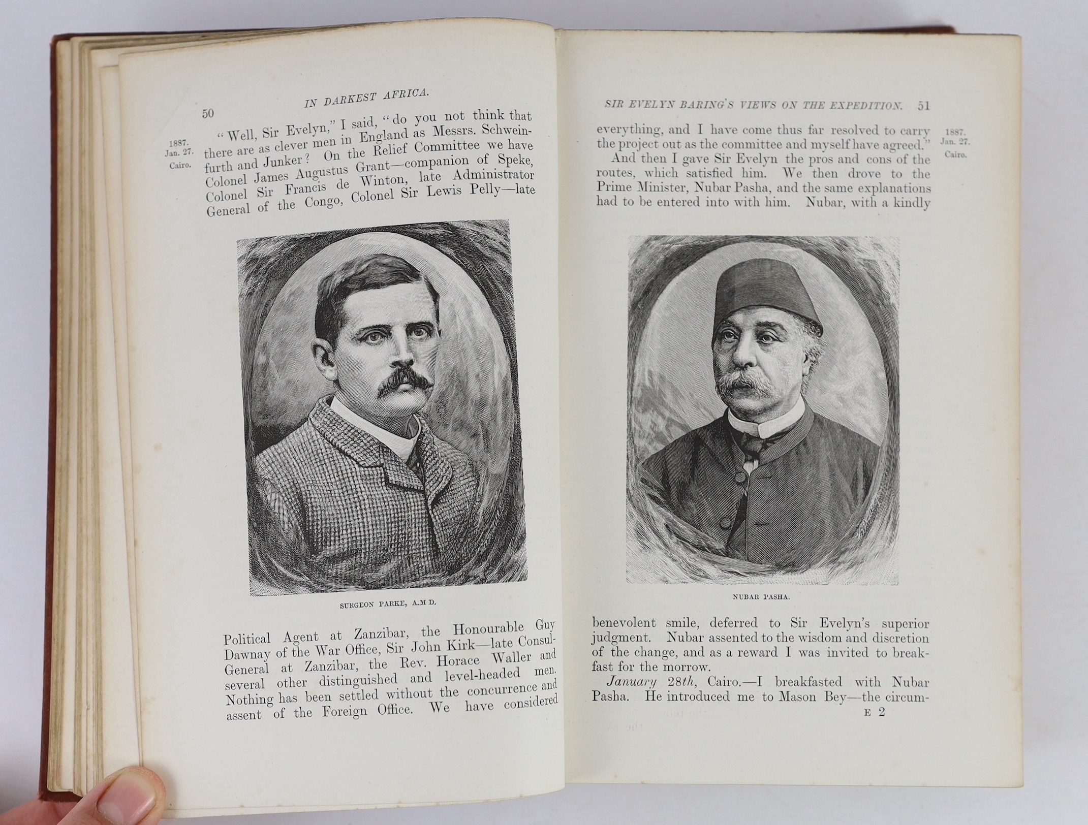 Stanley, Henry Morton, Sir - In Darkest Africa, or the Quest Rescue , and Retreat of Emin, Governor of Equatorial, 1st edition, 2 vols, 8vo, original pictorial cloth gilt, with 4 maps (1st map in vol 1 torn and with loss